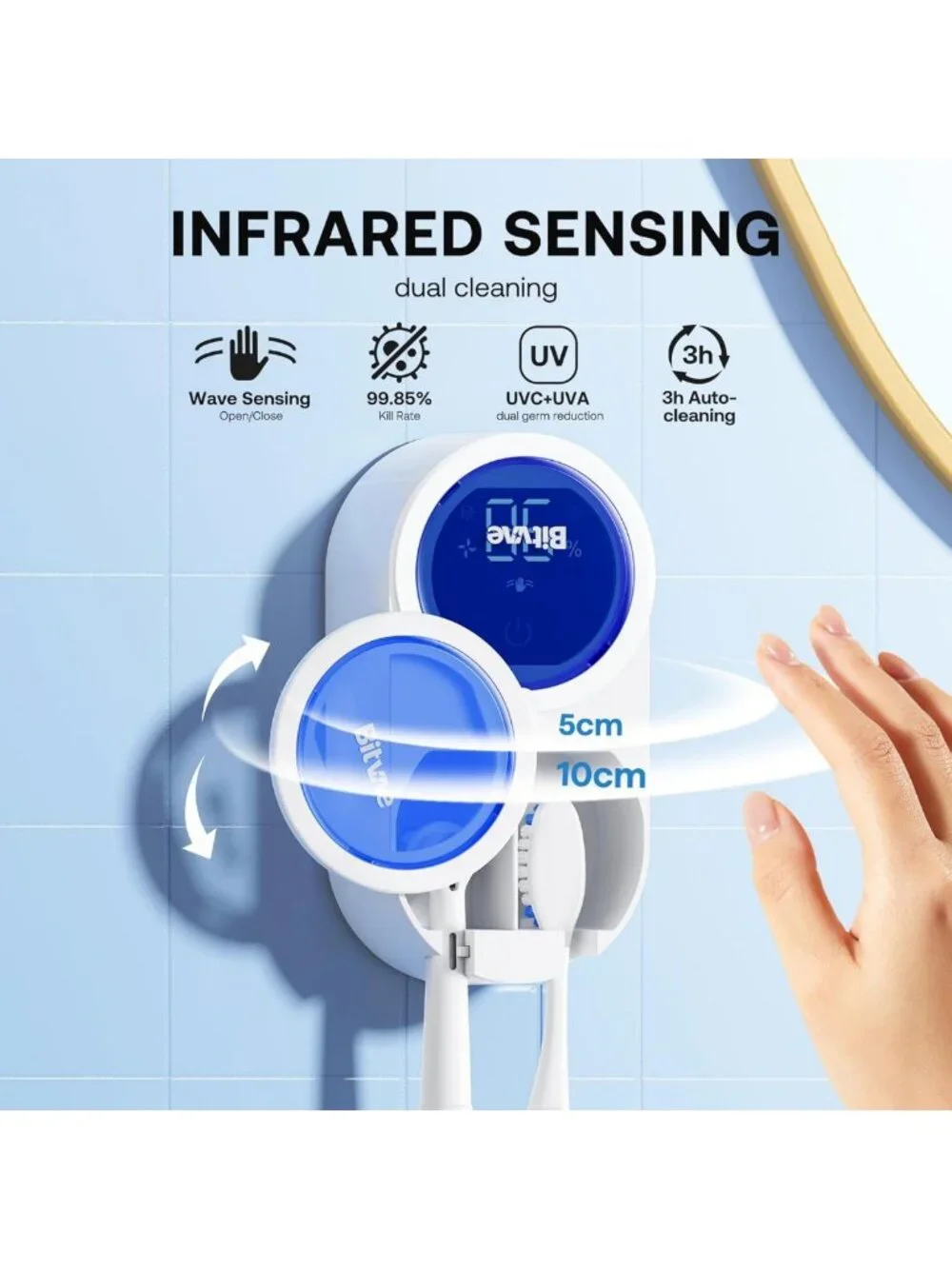 Wall-Mounted Toothbrush Holder with Infrared Sensing & LED Screen - Air Drying